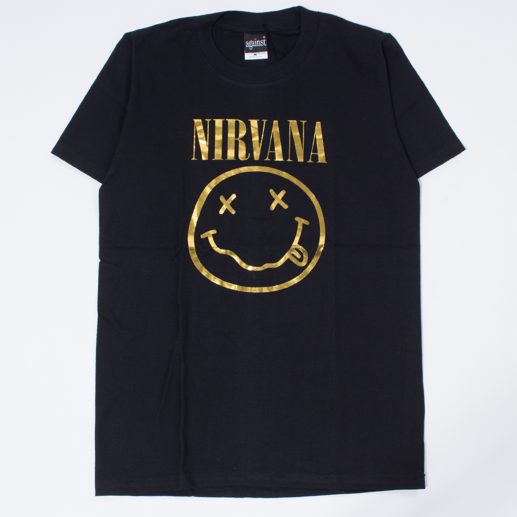 ロックTシャツ Nirvana ニルヴァーナ ニコちゃん ゴールドパターン agt-0098