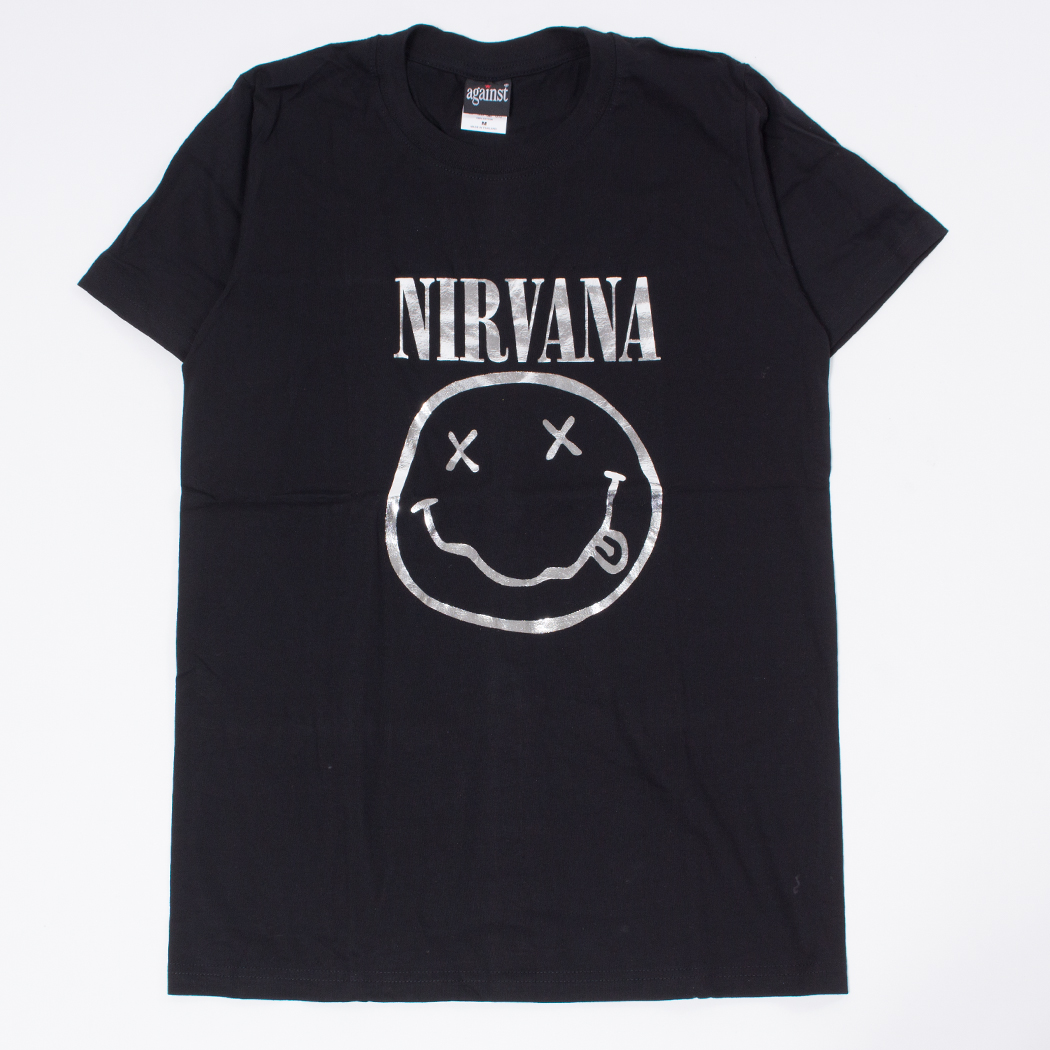 ロックTシャツ Nirvana ニルヴァーナ ニコちゃん シルバーパターン agt-0099