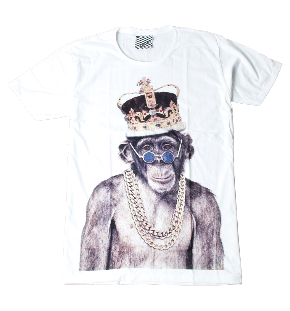プリントTシャツ チンパンジー 王冠 メンズ/レディース/半袖/おもしろ/おしゃれ ara-0125
