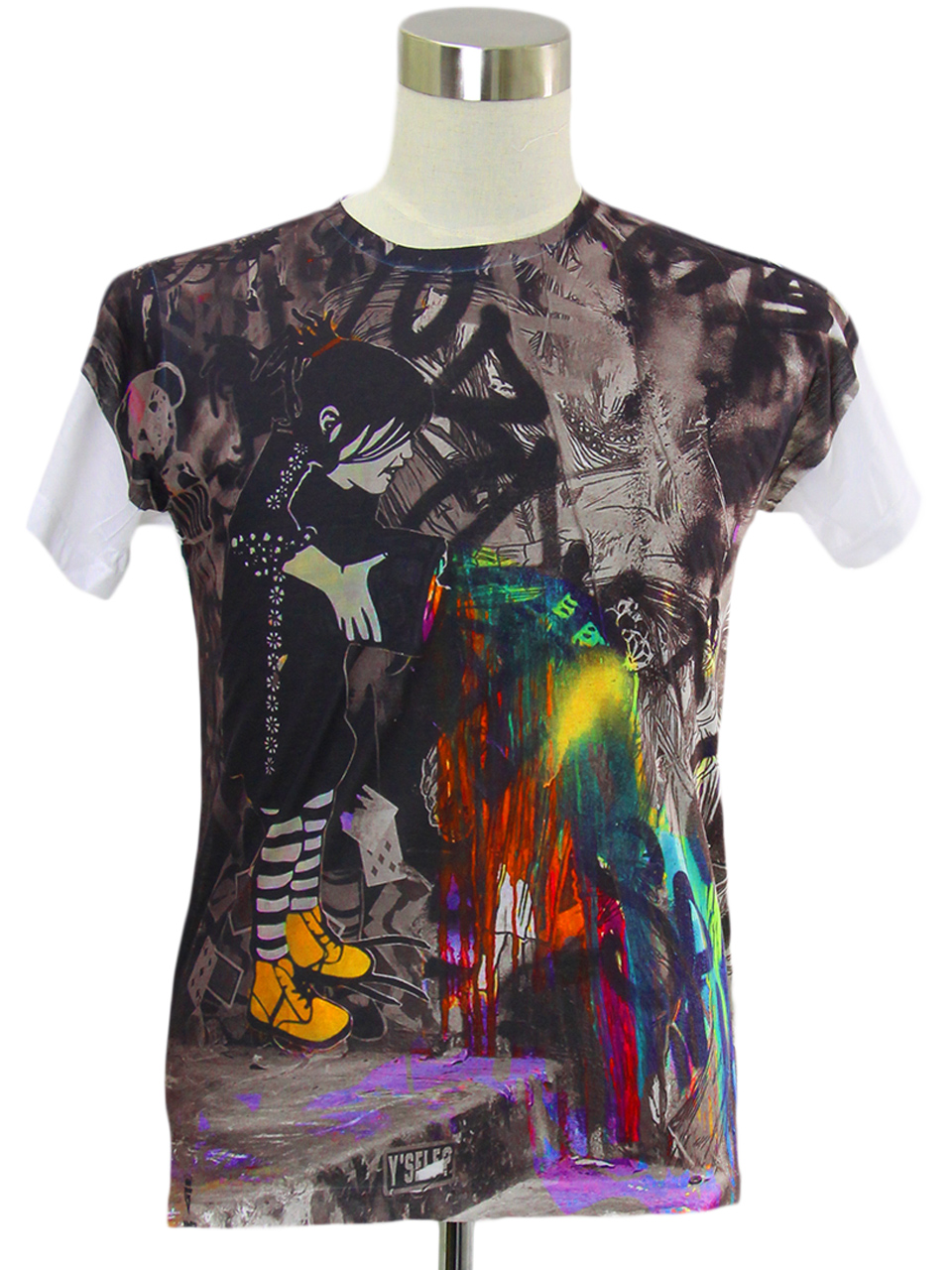 Gibgae プリントTシャツ ペンキを流す少年のアート メンズ/レディース/半袖/おもしろ/おしゃれ ggt-0084