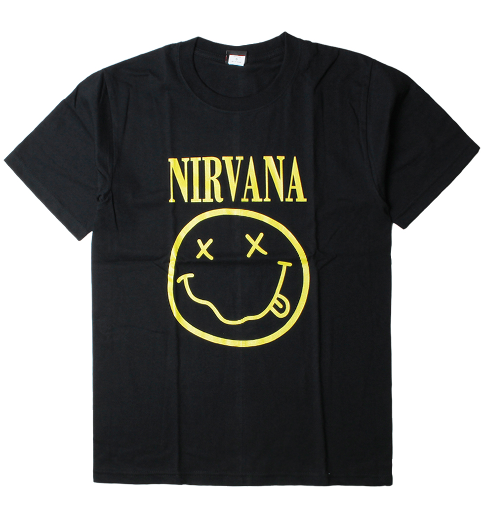 ロックTシャツ Nirvana ニルヴァーナ イエロー ニコちゃん Smiley Face gts-0186
