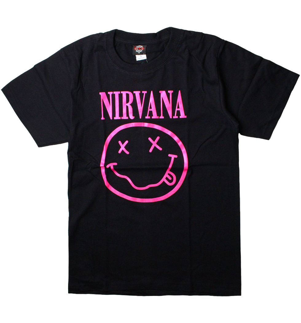 ロックTシャツ Nirvana ニルヴァーナ ピンク ニコちゃん Smiley Face gts-0189