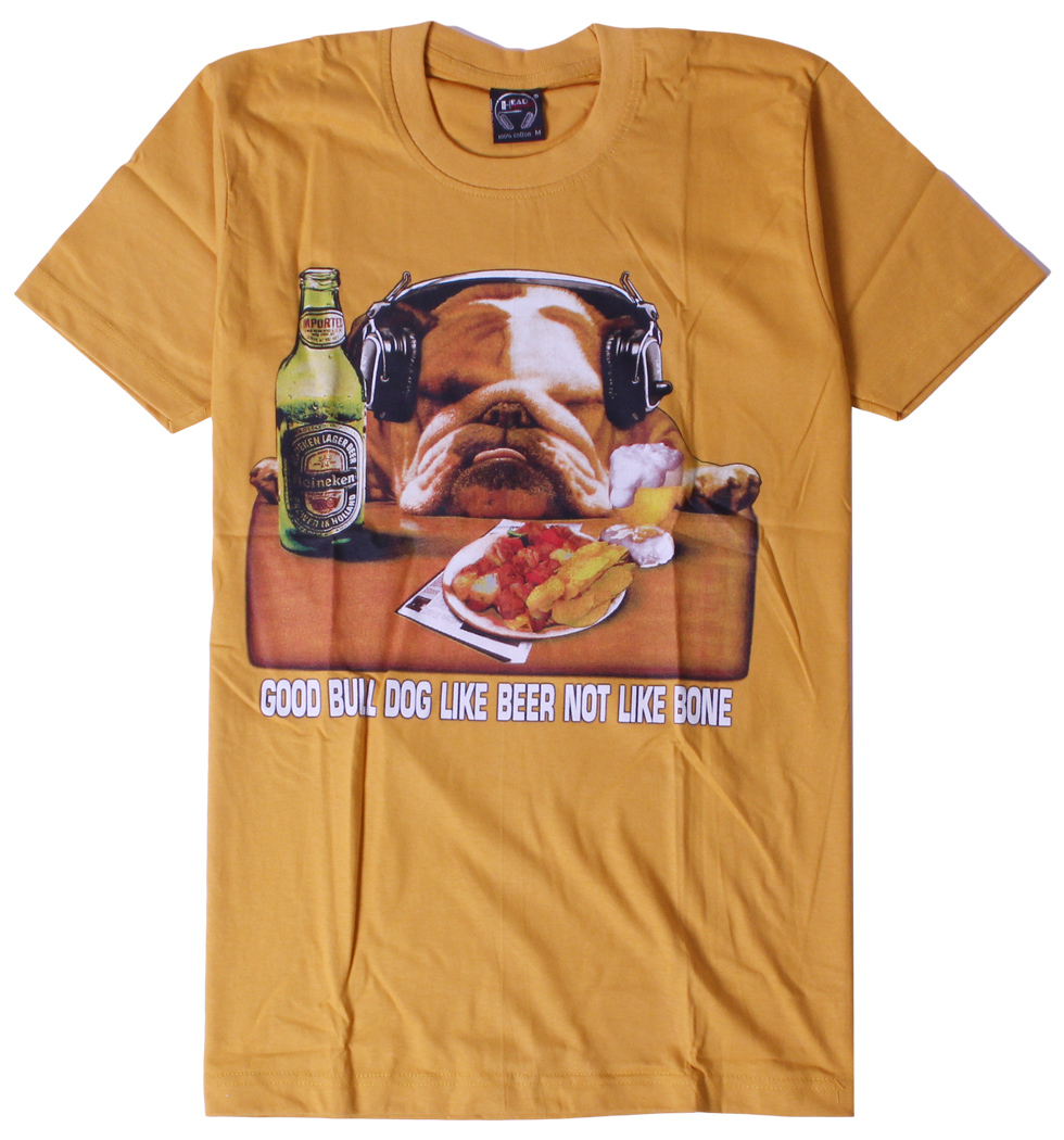 プリントTシャツ GOOD BULL DOG LIKE BEER NOT LIKE BONE メンズ/レディース/半袖/おもしろ/おしゃれ hdt-0026-c2(hea-)