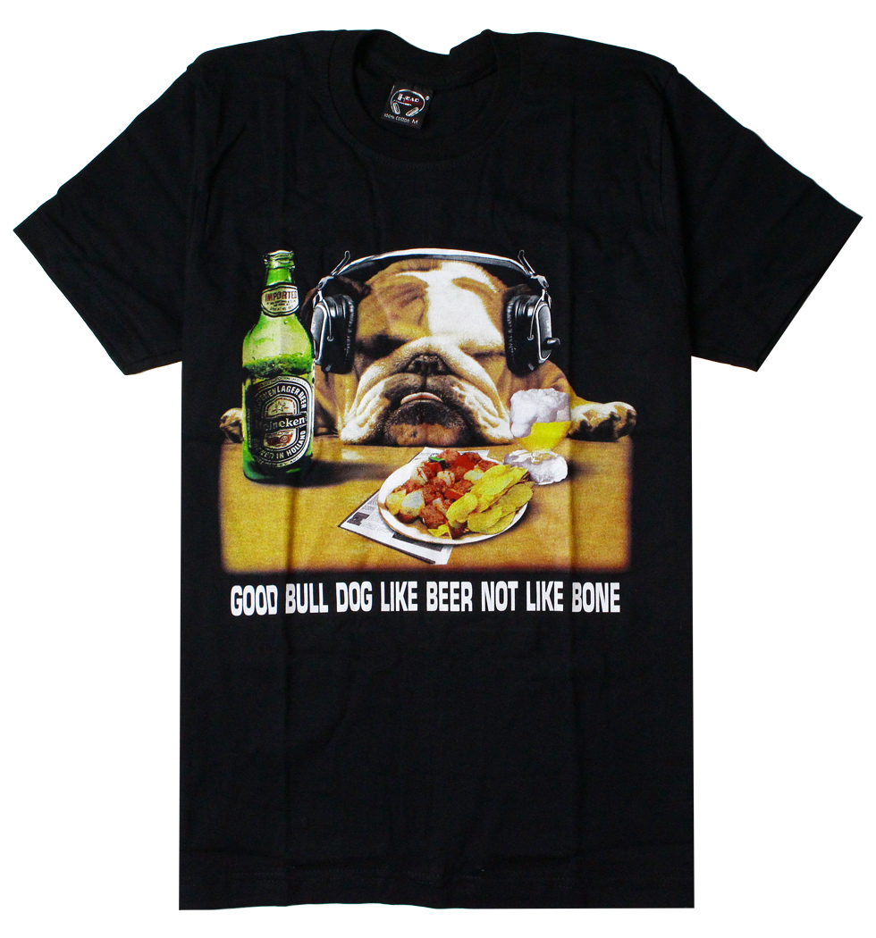 プリントTシャツ GOOD BULL DOG LIKE BEER NOT LIKE BONE メンズ/レディース/半袖/おもしろ/おしゃれ hdt-0026(hea-)