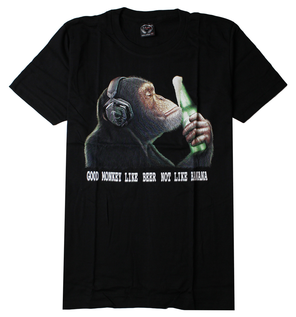 プリントTシャツ Good Monkey Like Beer Not Like Banana メンズ/レディース/半袖/おもしろ/おしゃれ hdt-0061(hea-)