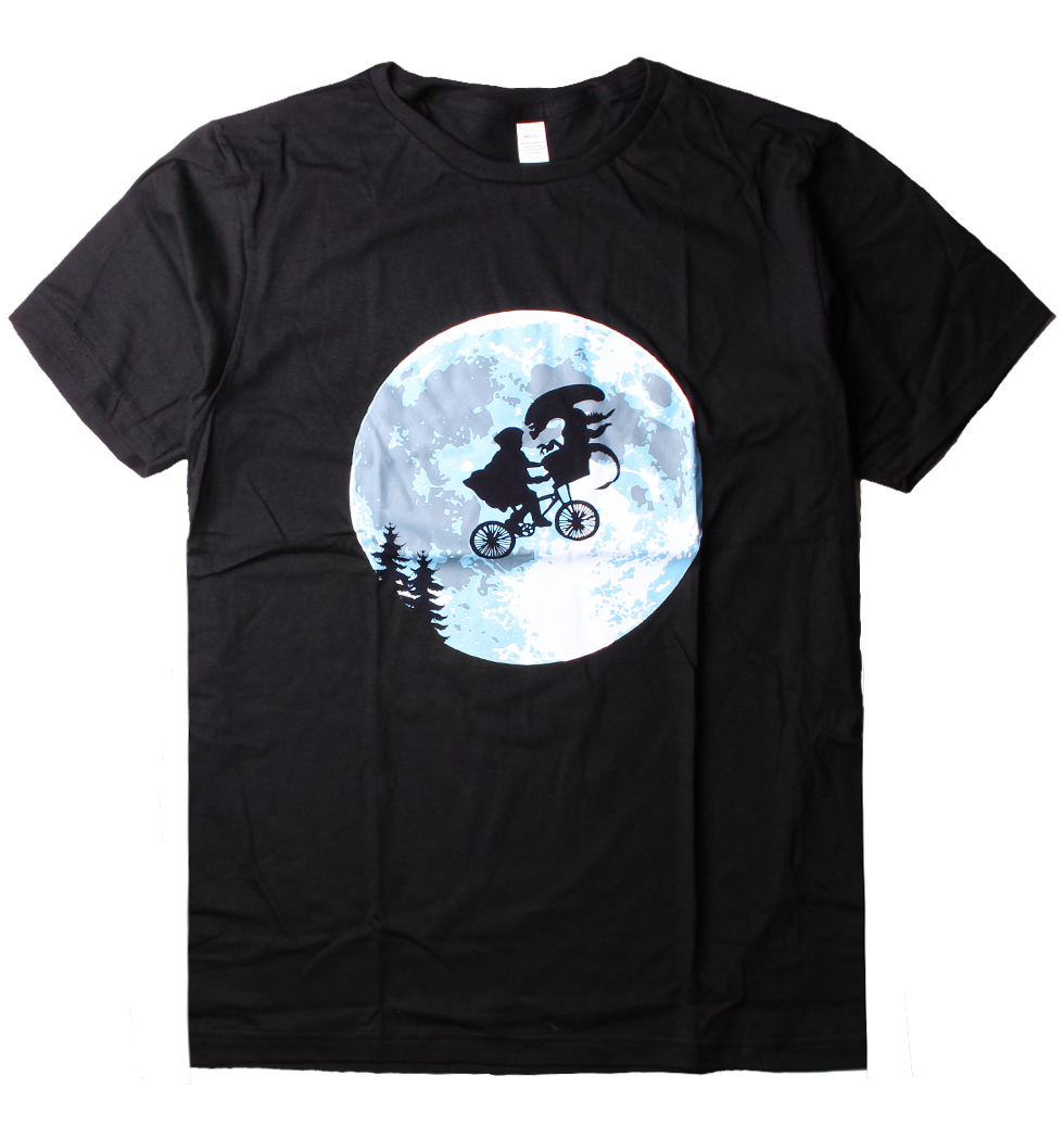プリントTシャツ 地球外生命体との月夜のサイクリング メンズ/レディース/半袖/おもしろ/おしゃれ nki-0009