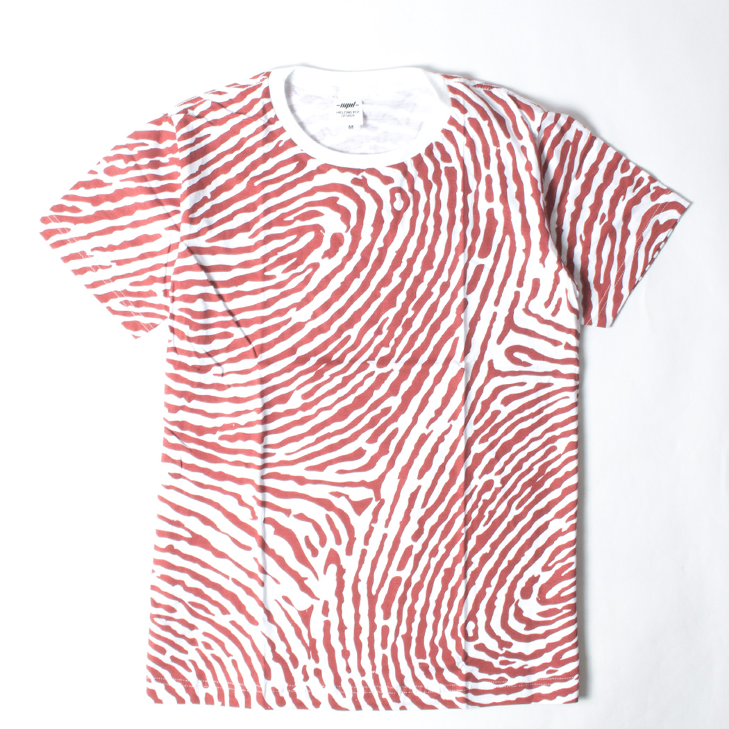プリントTシャツ 指紋柄 レッド メンズ/レディース/半袖/おもしろ/おしゃれ nki-0028