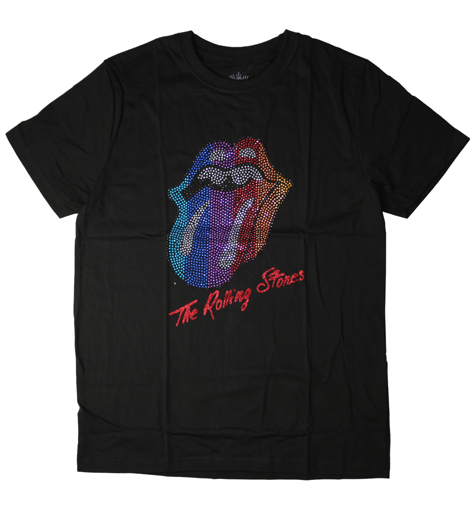 ラインストーン ロックTシャツ The Rolling Stones ザ ローリング ストーンズ 唇ロゴ tongue グラデーション rst-0012