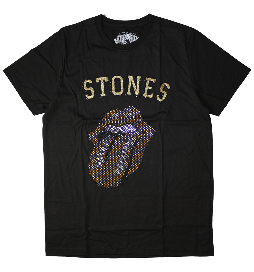 ラインストーン ロックTシャツ The Rolling Stones ザ ローリング ストーンズ 唇ロゴ tongue ゴールド rst-0013