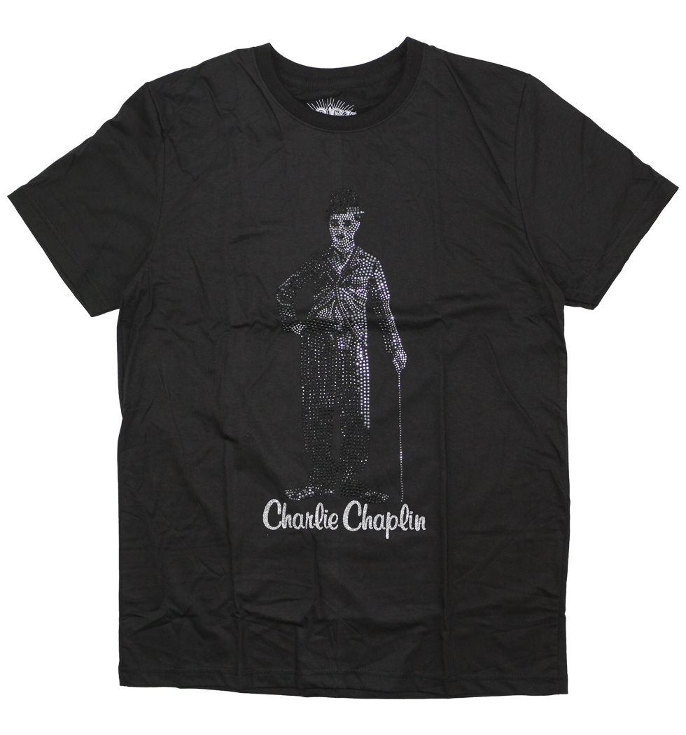 ラインストーン ロックTシャツ Charlie Chaplin チャーリー チャップリン rst-0037