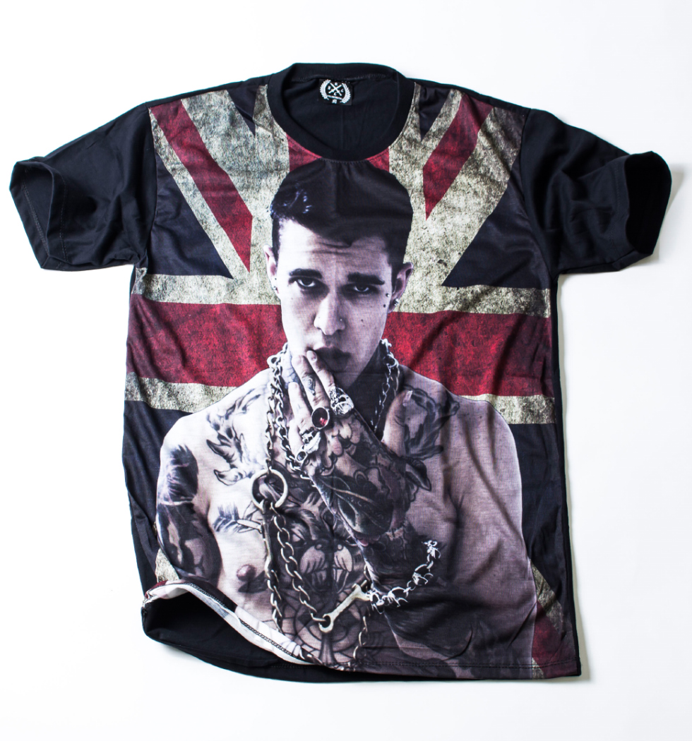 Ryll プリントTシャツ イギリス国旗とタトゥー カットソー/トップス