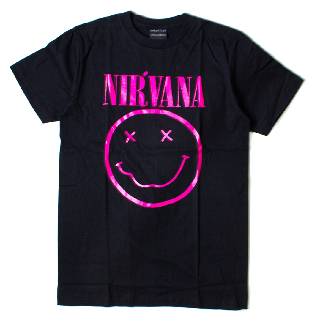 ロックTシャツ Nirvana ニルヴァーナ ニコちゃん Smiley Face ピンクロゴ wft-0472
