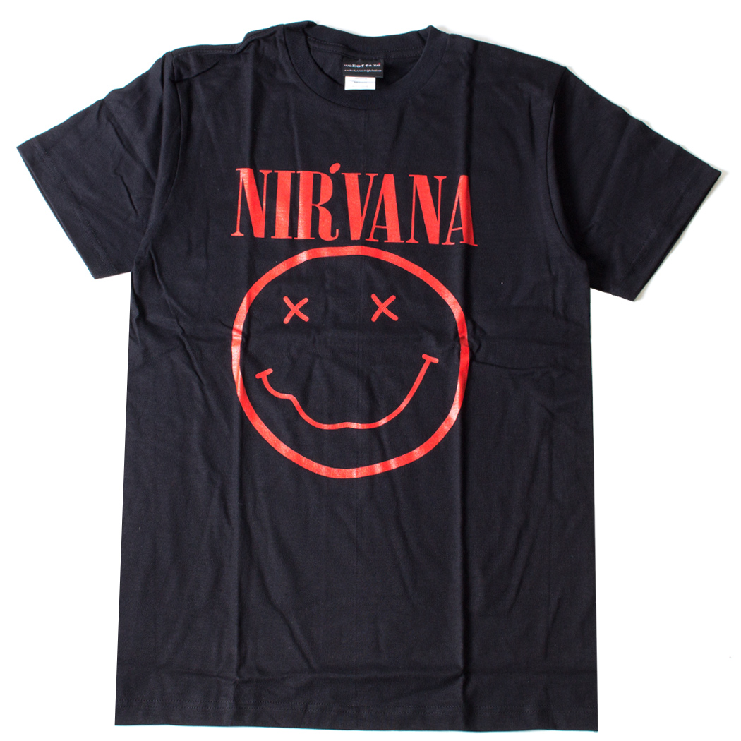 ロックTシャツ Nirvana ニルヴァーナ ニコちゃん Smiley Face レッドロゴ wft-0475