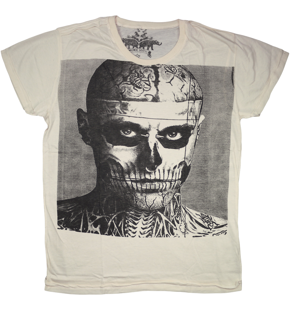 裏生地デザイン プリントTシャツ Rick Genest リック ジェネ The Zombie boy メンズ/レディース/半袖 wrk-0007