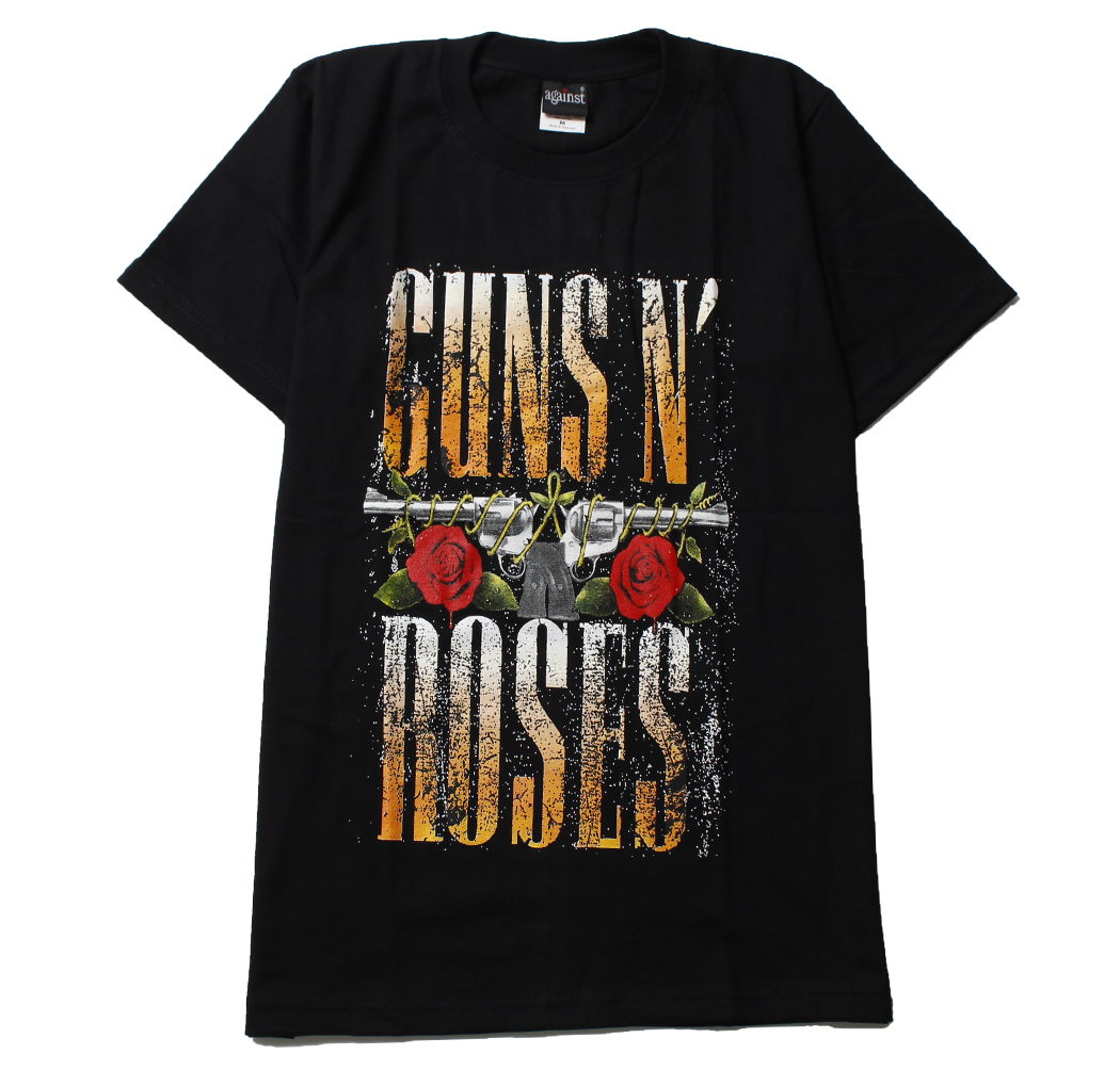 ロックTシャツ Guns N' Roses ガンズ アンド ローゼズ ピストル バラ ロゴ バックプリント ag3-0026